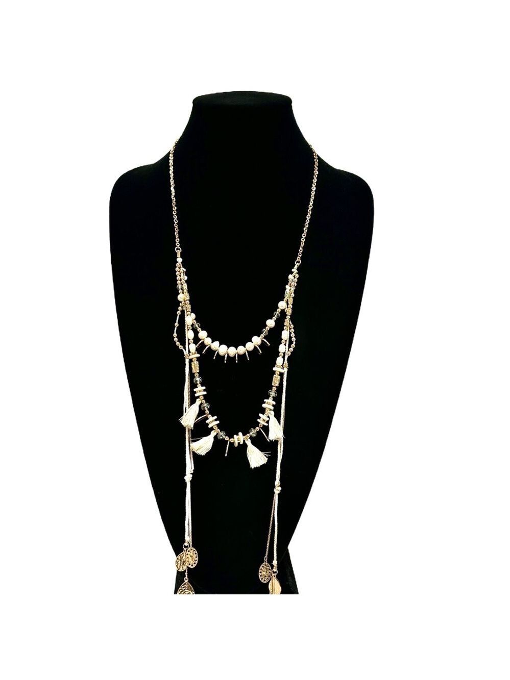 WHITE HOUSE BLACK MARKET Boho Luxe White & Gold Teardrop Layered Necklace | NWT - Picture 8 of 11